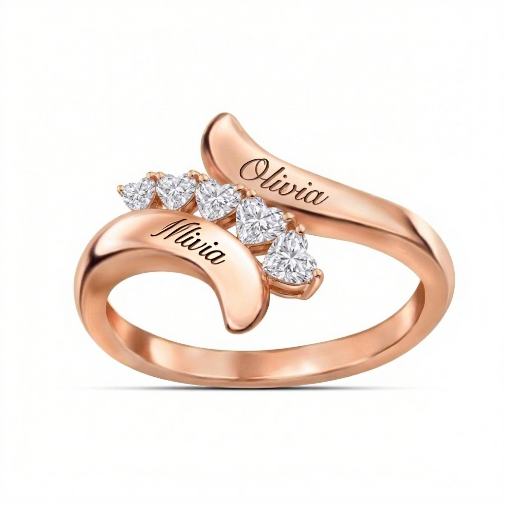 Customizable Name/date Heart Cut S925 Silver Ring Moissanite - Image 5