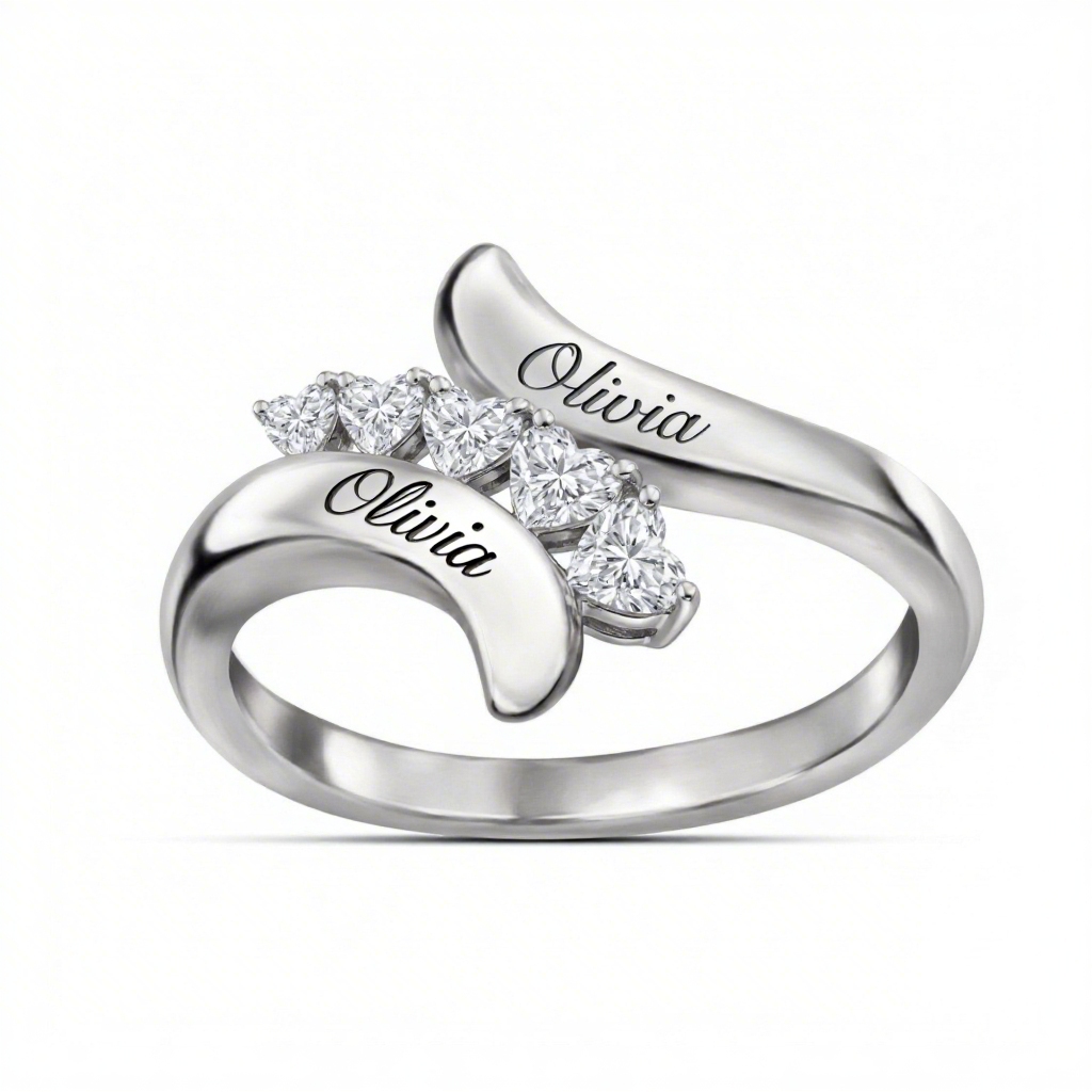 Customizable Name/date Heart Cut S925 Silver Ring Moissanite - Image 6
