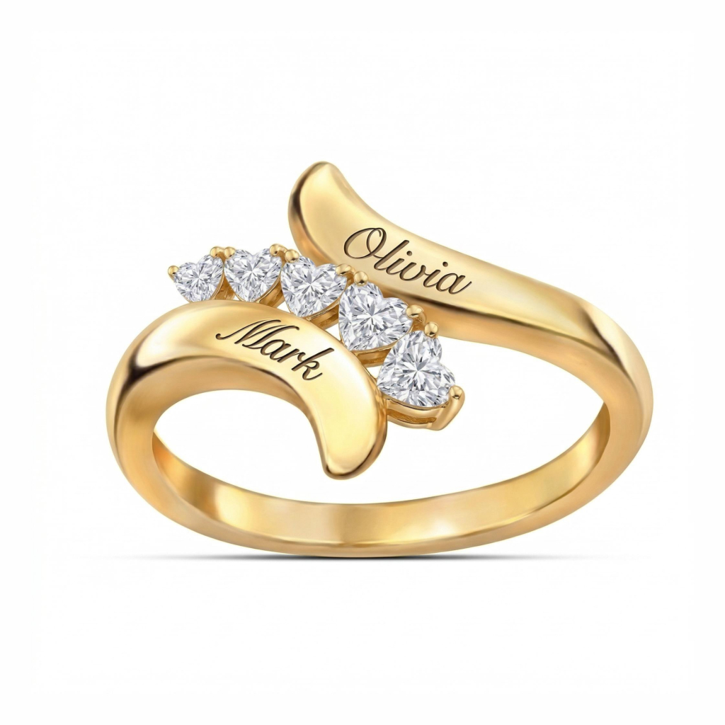 Customizable Name/date Heart Cut S925 Silver Ring Moissanite