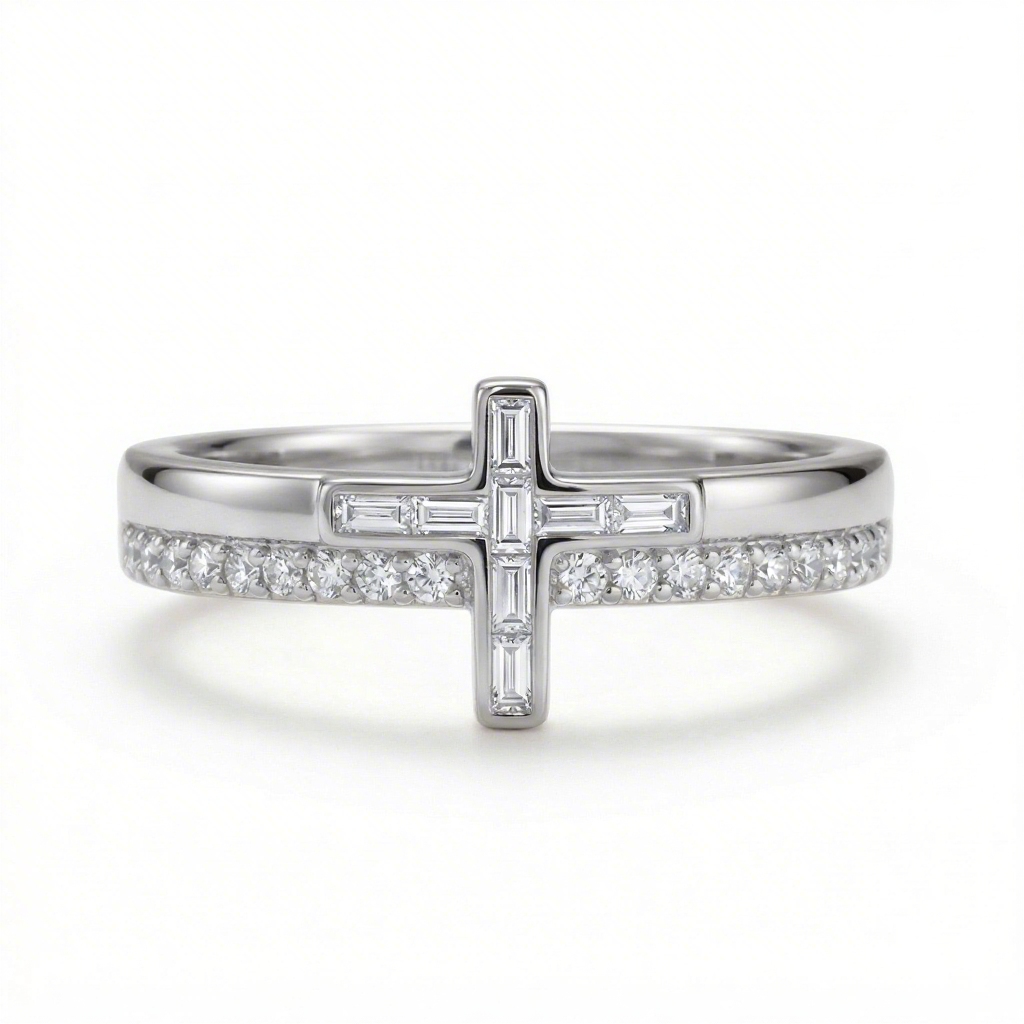 0.39ct.tw Cross-shaped Baguette Cut S925 Silver Women's Band Moissanite - Image 5