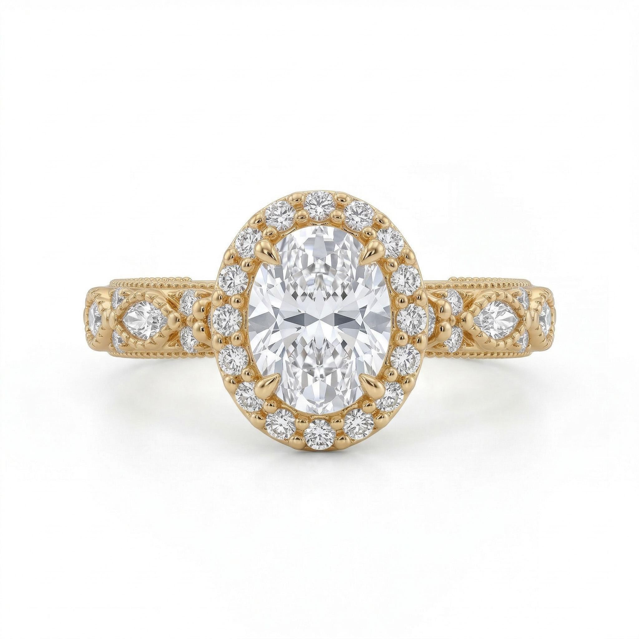 2.8 Ct.tw Vintage Halo Oval Cut S925 Silver Engagement Ring Moissanite - Image 3