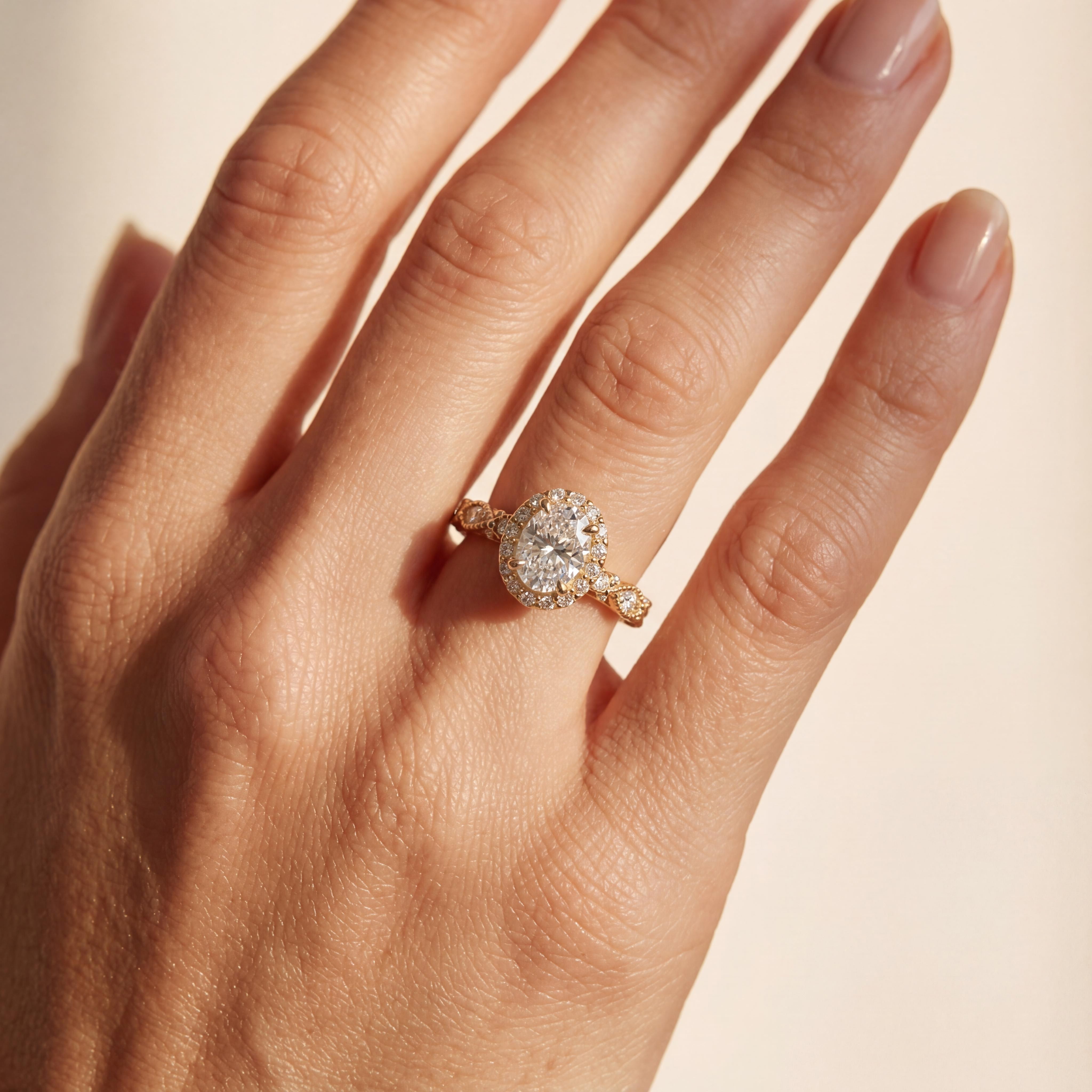 2.8 Ct.tw Vintage Halo Oval Cut S925 Silver Engagement Ring Moissanite - Image 4