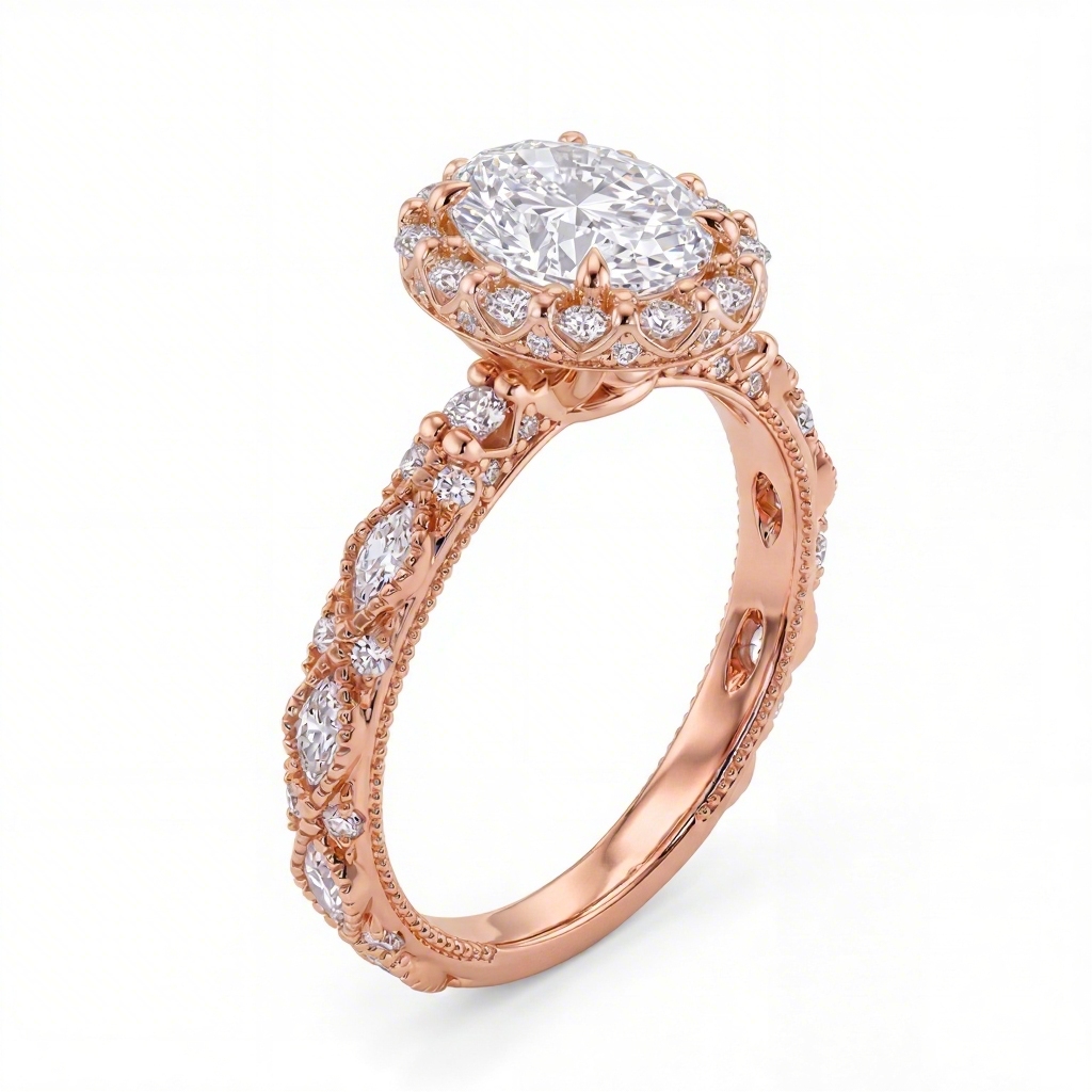 2.8 Ct.tw Vintage Halo Oval Cut S925 Silver Engagement Ring Moissanite - Image 5