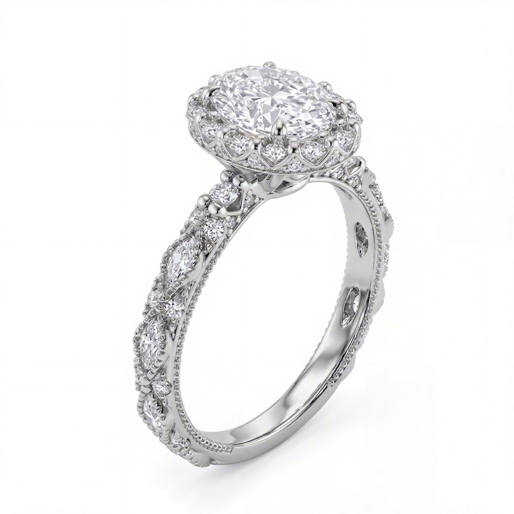 2.8 Ct.tw Vintage Halo Oval Cut S925 Silver Engagement Ring Moissanite - Image 6