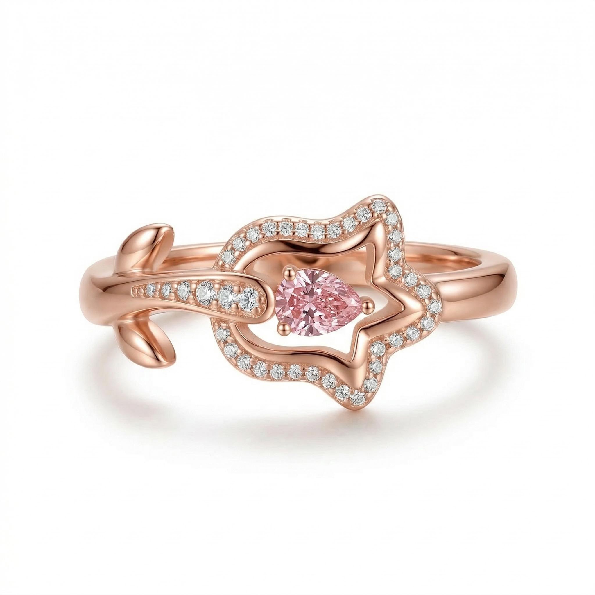 Bold 1.0 Ct.tw Floral Shape Pink Pear Cut S925 Silver Engagement Ring - Image 5
