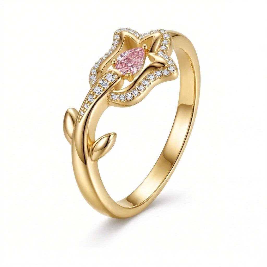 Bold 1.0 Ct.tw Floral Shape Pink Pear Cut S925 Silver Engagement Ring - Image 6