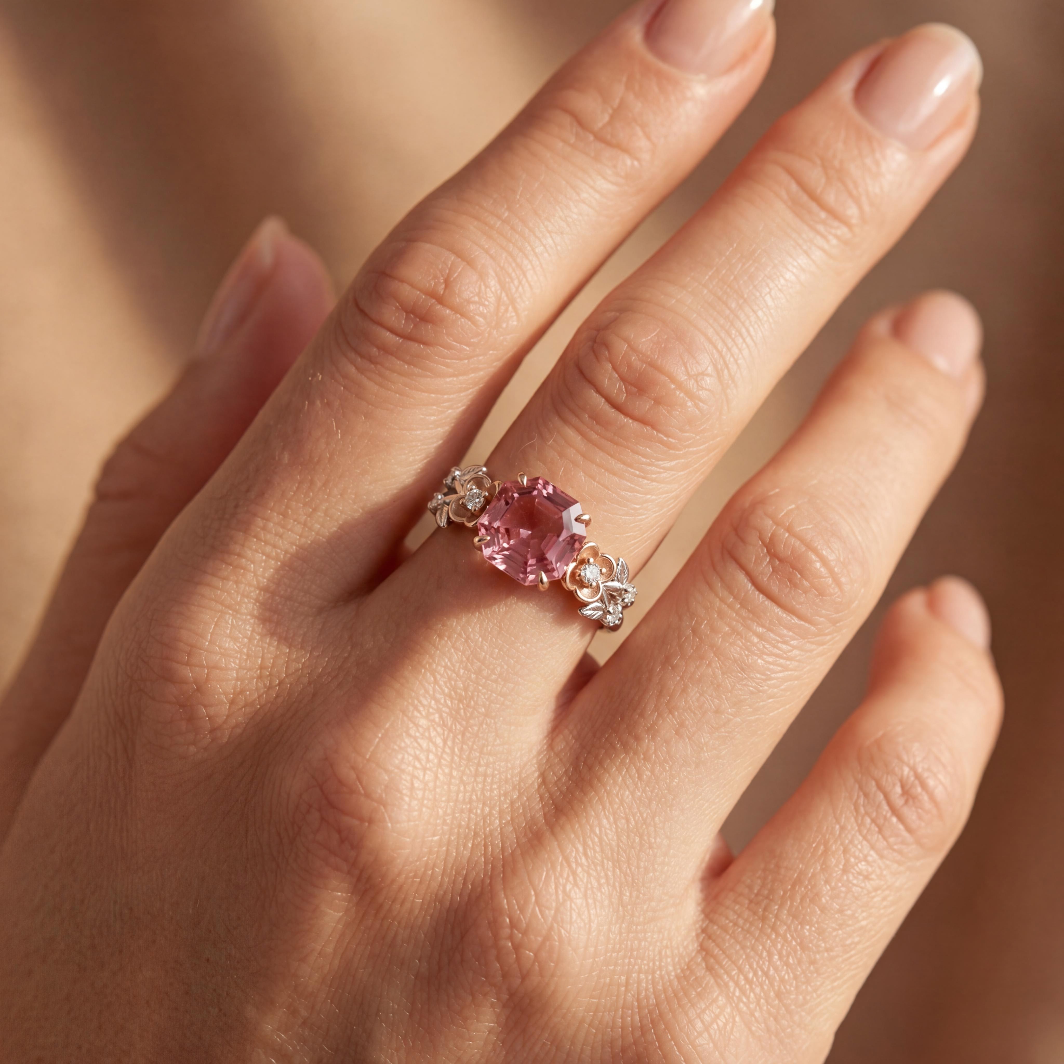 1.5 Ct.tw Floral Accent Ruby Rose Cut Two-tone S925 Silver Engagement Ring - Image 3