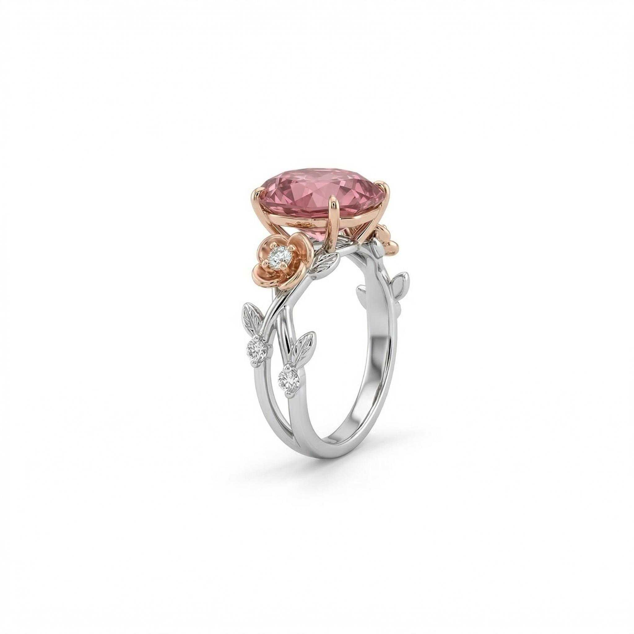 1.5 Ct.tw Floral Accent Ruby Rose Cut Two-tone S925 Silver Engagement Ring - Image 4