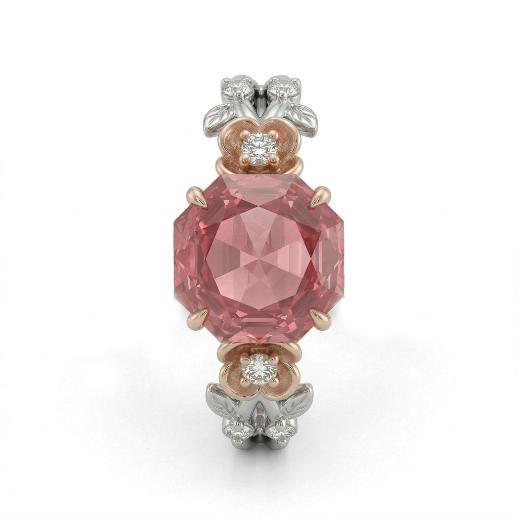 1.5 Ct.tw Floral Accent Ruby Rose Cut Two-tone S925 Silver Engagement Ring - Image 5