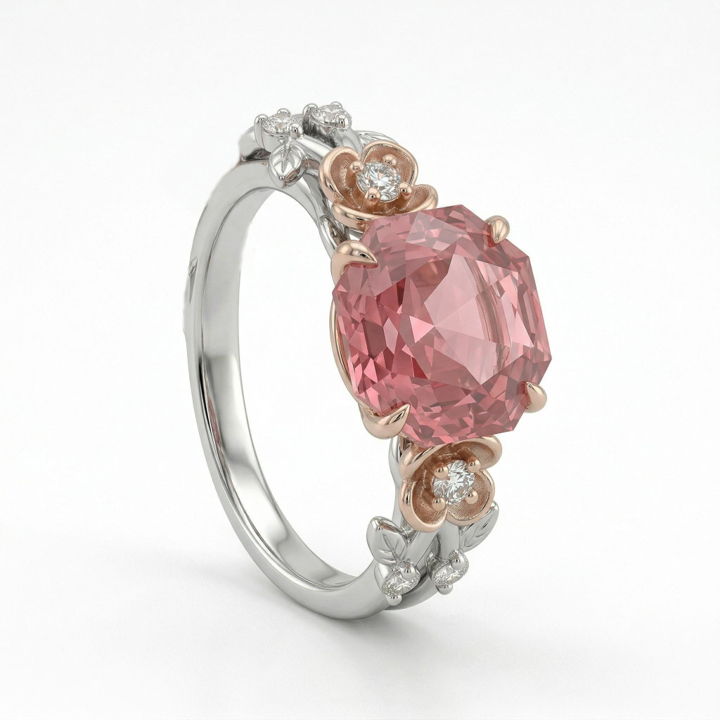 1.5 Ct.tw Floral Accent Ruby Rose Cut Two-tone S925 Silver Engagement Ring - Image 6