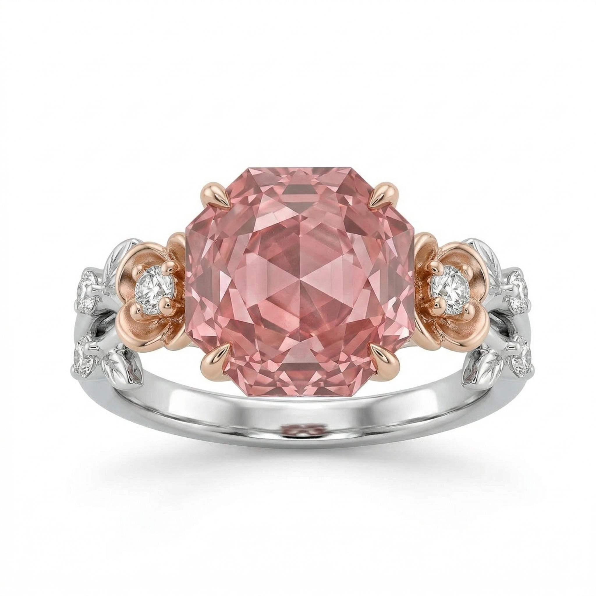 1.5 Ct.tw Floral Accent Ruby Rose Cut Two-tone S925 Silver Engagement Ring
