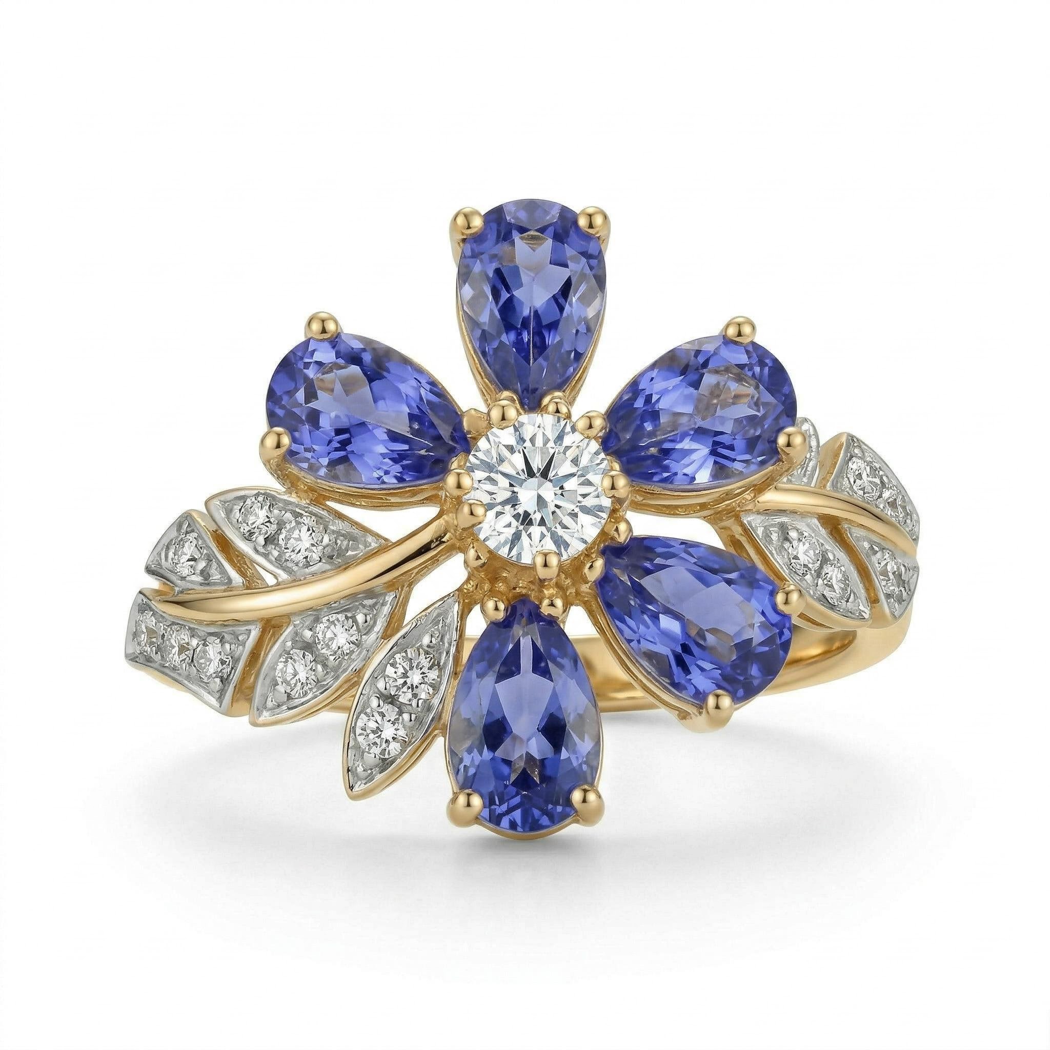 Bold 3.6 Ct.tw Nature-inspired Floral Blue Pear Cut S925 Silver Ring - Image 4