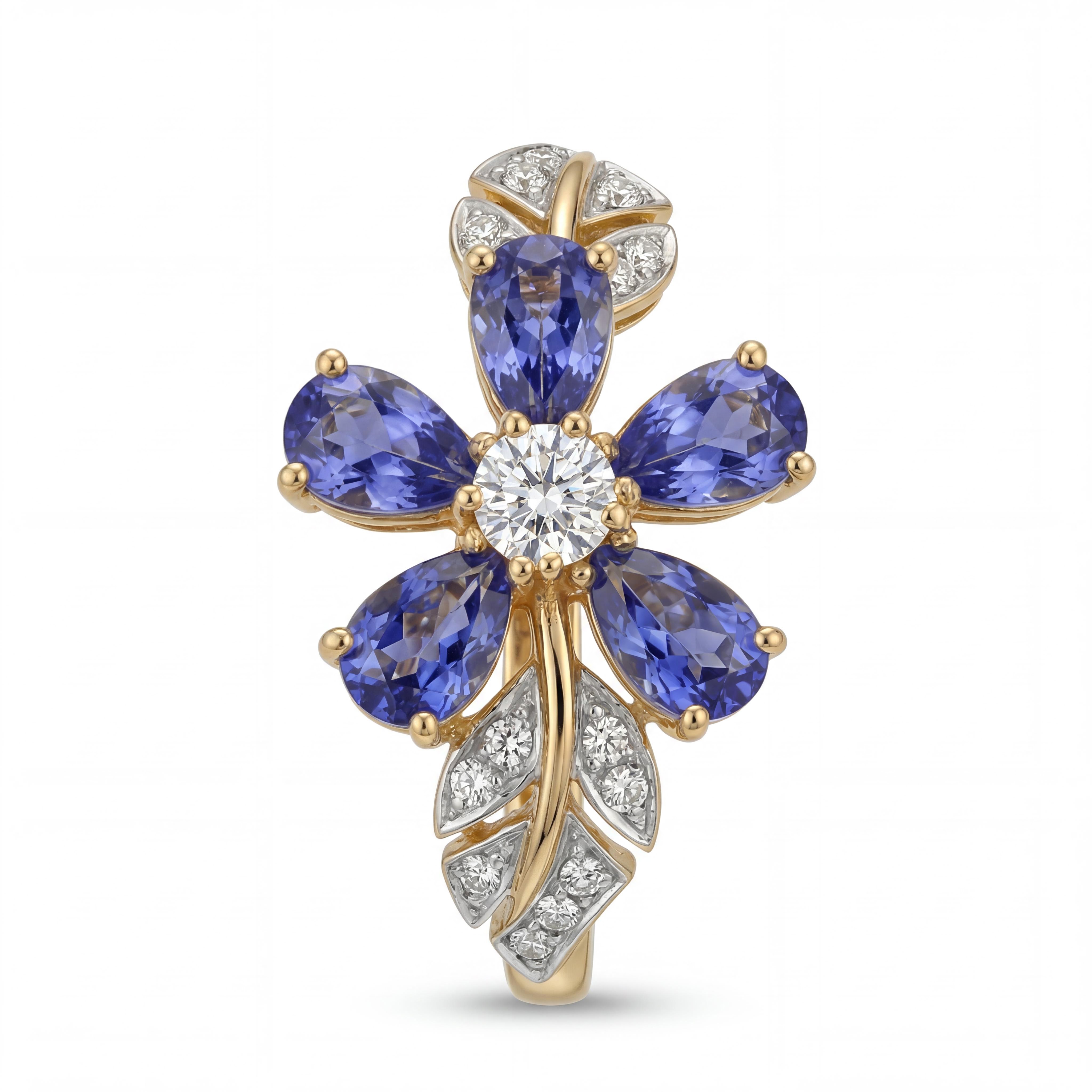 Bold 3.6 Ct.tw Nature-inspired Floral Blue Pear Cut S925 Silver Ring - Image 5