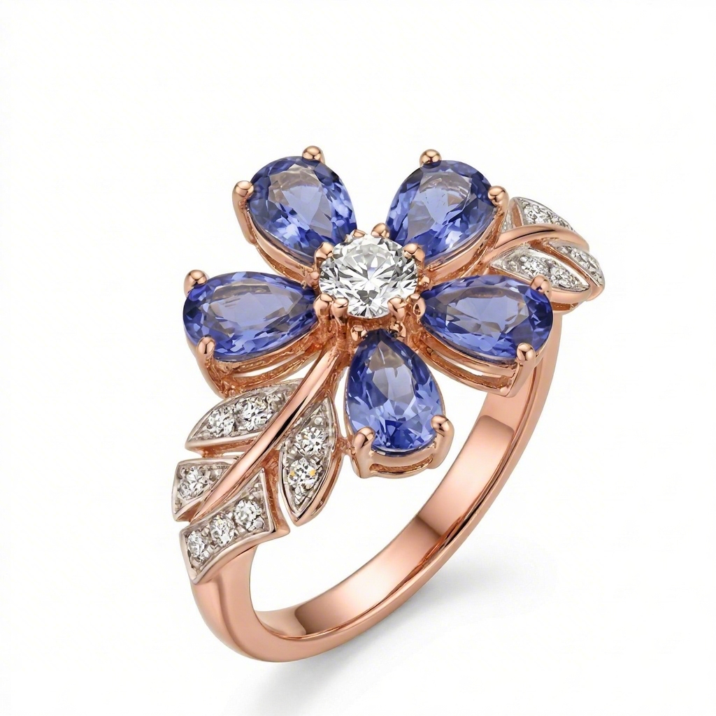 Bold 3.6 Ct.tw Nature-inspired Floral Blue Pear Cut S925 Silver Ring - Image 6