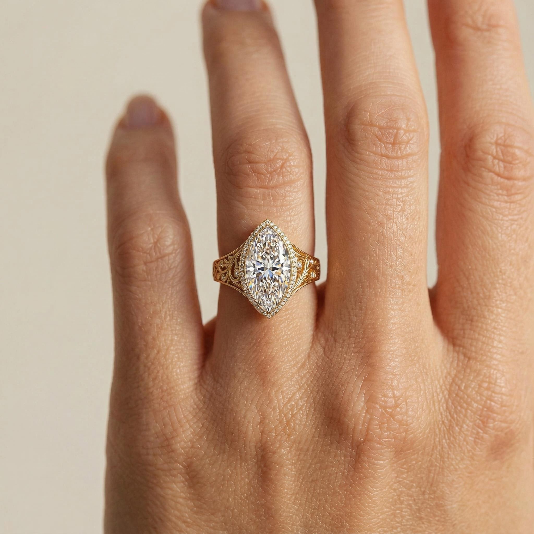 3.3 Ct.tw Vintage Filigree Marquise Cut S925 Silver Halo Engagement Ring - Image 3