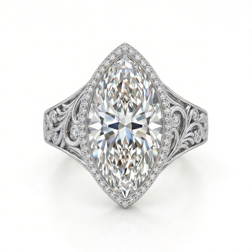 3.3 Ct.tw Vintage Filigree Marquise Cut S925 Silver Halo Engagement Ring - Image 5