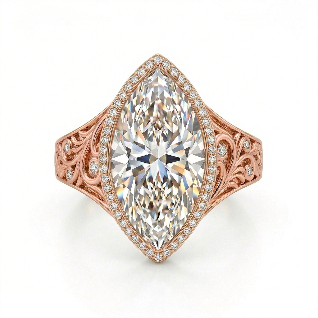 3.3 Ct.tw Vintage Filigree Marquise Cut S925 Silver Halo Engagement Ring - Image 6
