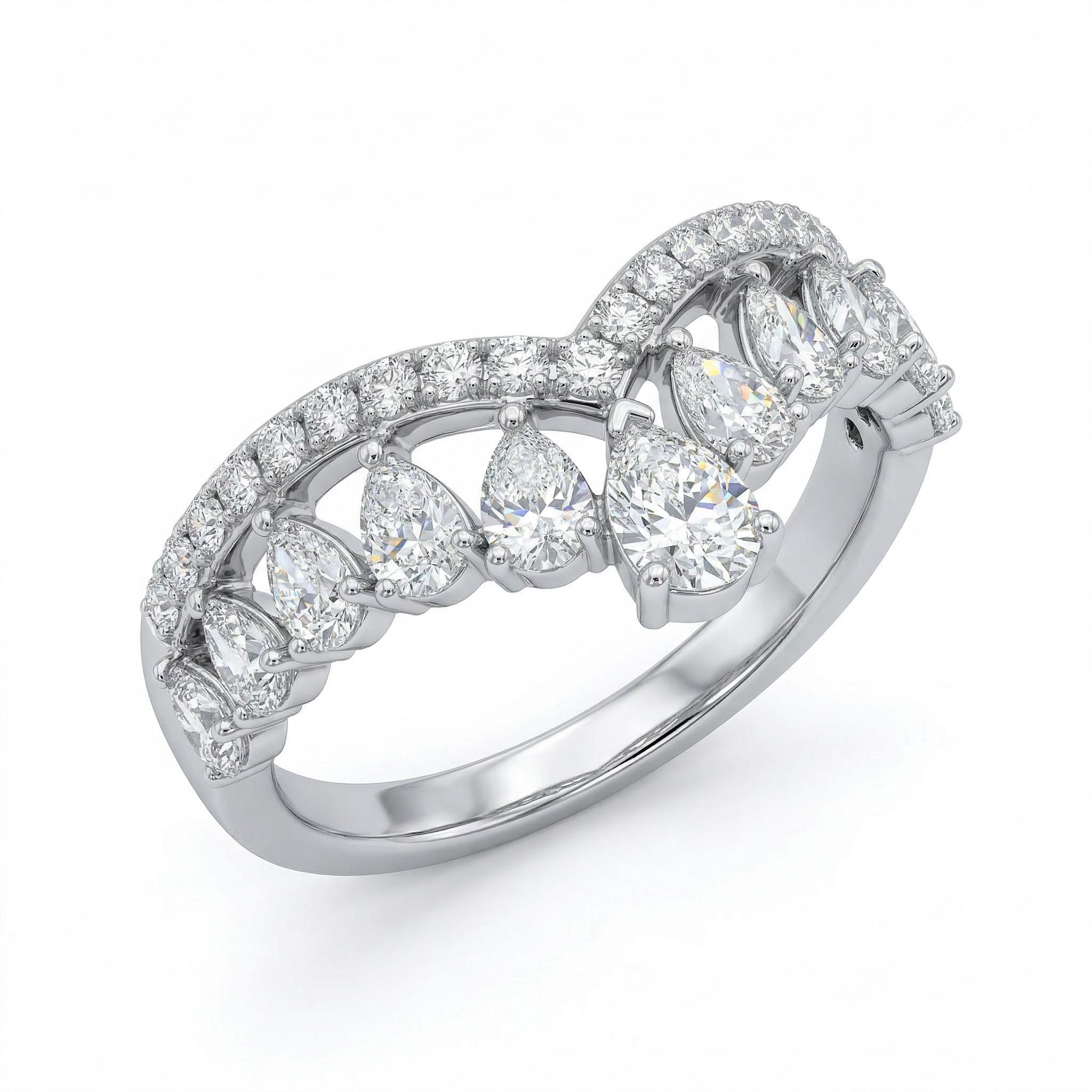 2.8 Ct.tw V-shaped Pear Cut S925 Silver Wedding Band Moissanite - Image 4
