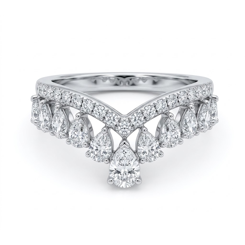 2.8 Ct.tw V-shaped Pear Cut S925 Silver Wedding Band Moissanite