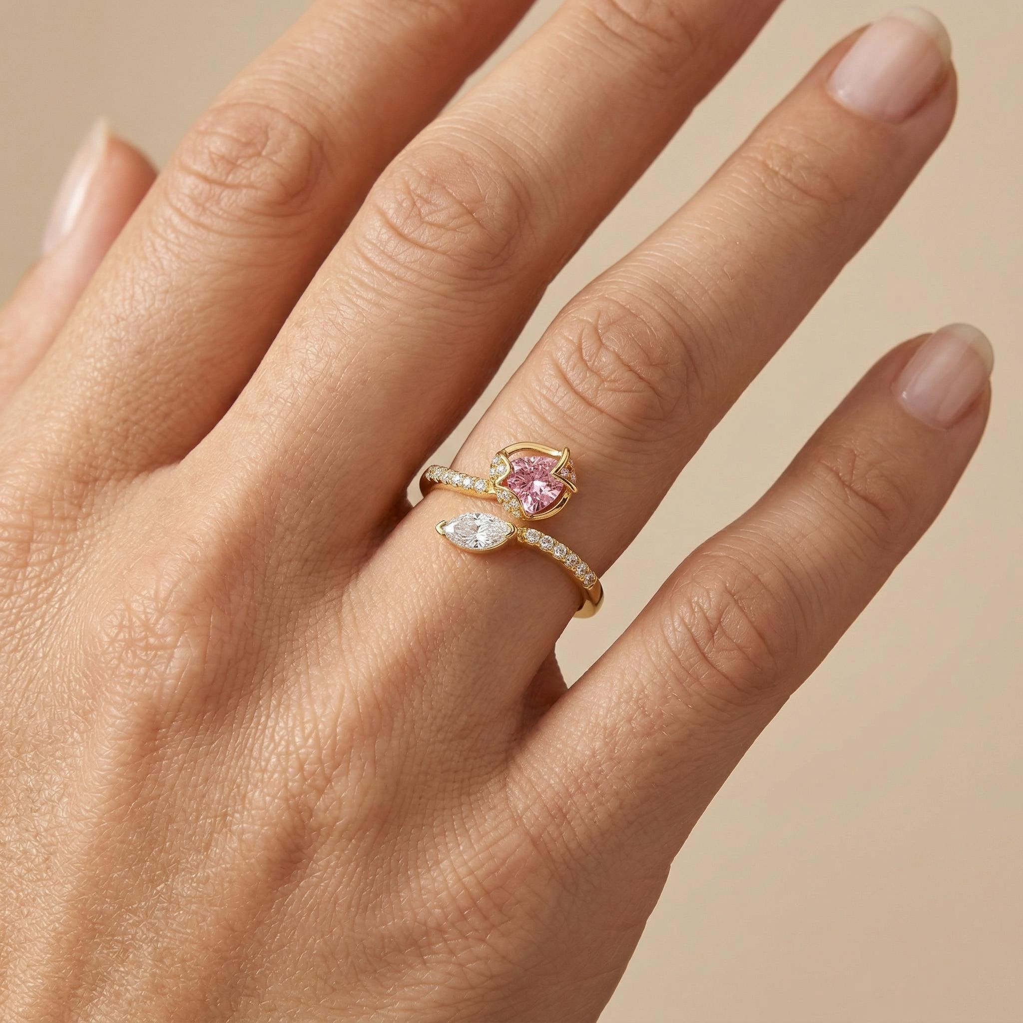 1.9 Ct.tw Flower Shape Pink Pear Cut + White Marquise Cut S925 Silver - Image 3