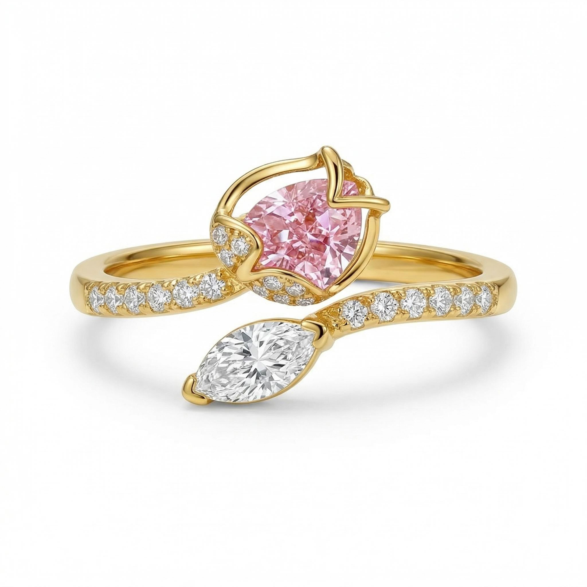 1.9 Ct.tw Flower Shape Pink Pear Cut + White Marquise Cut S925 Silver - Image 4