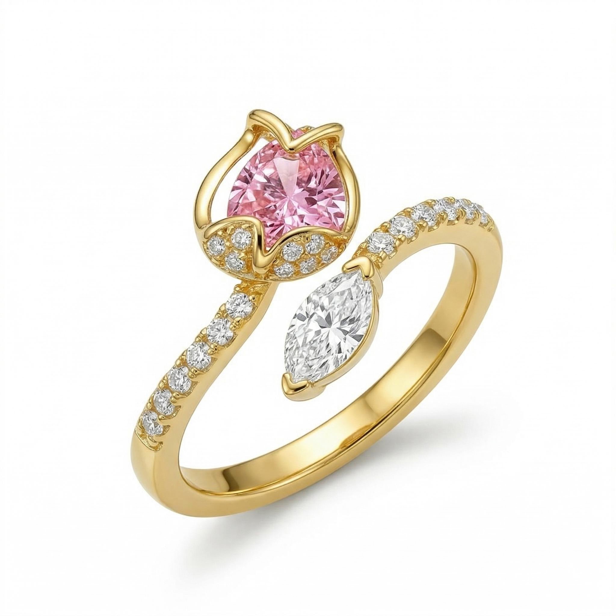 1.9 Ct.tw Flower Shape Pink Pear Cut + White Marquise Cut S925 Silver - Image 5