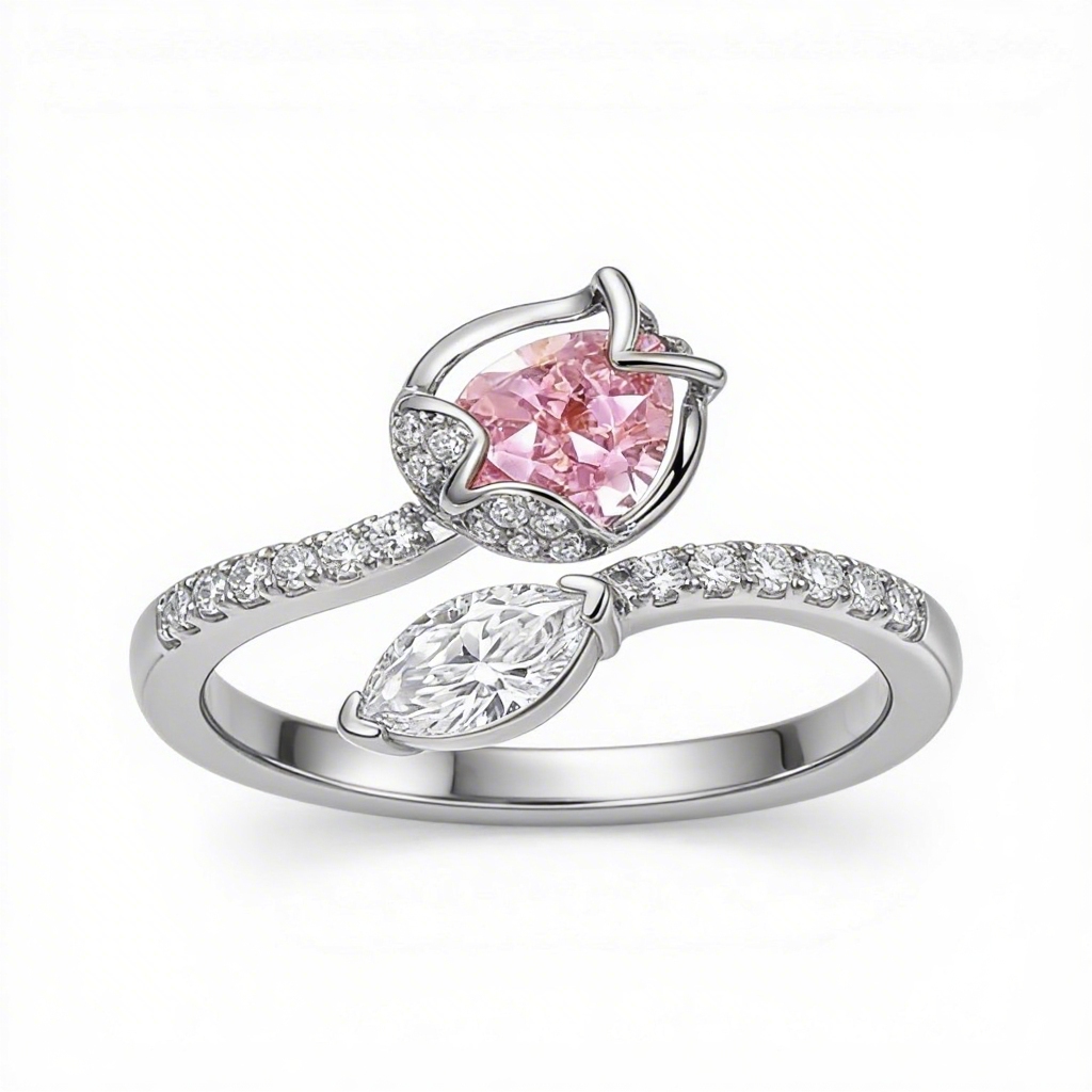 1.9 Ct.tw Flower Shape Pink Pear Cut + White Marquise Cut S925 Silver - Image 6