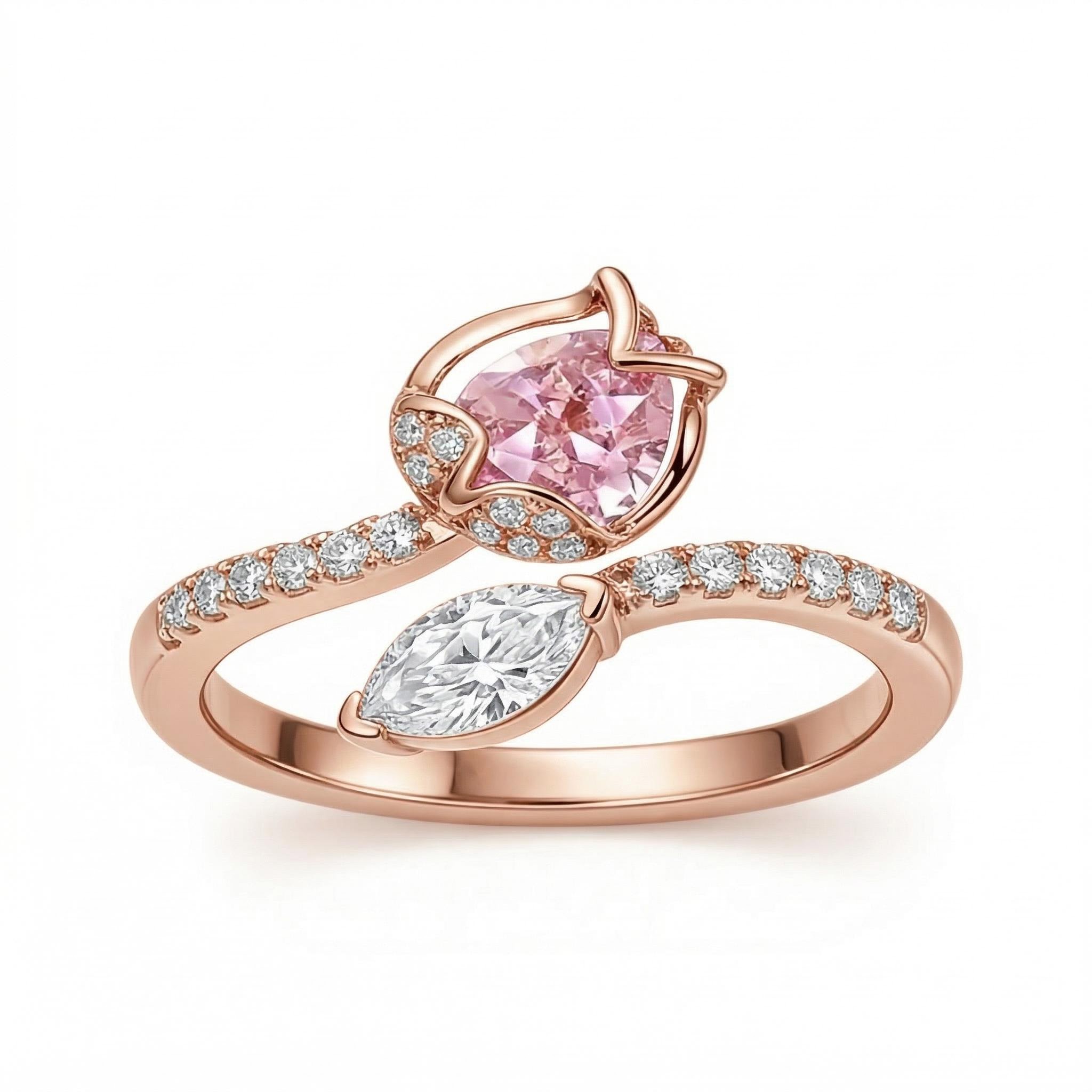 1.9 Ct.tw Flower Shape Pink Pear Cut + White Marquise Cut S925 Silver - Image 7