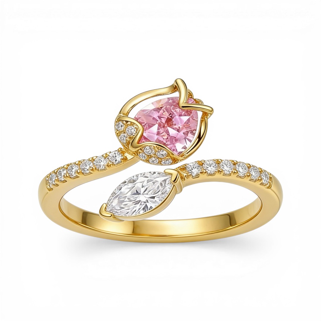 1.9 Ct.tw Flower Shape Pink Pear Cut + White Marquise Cut S925 Silver