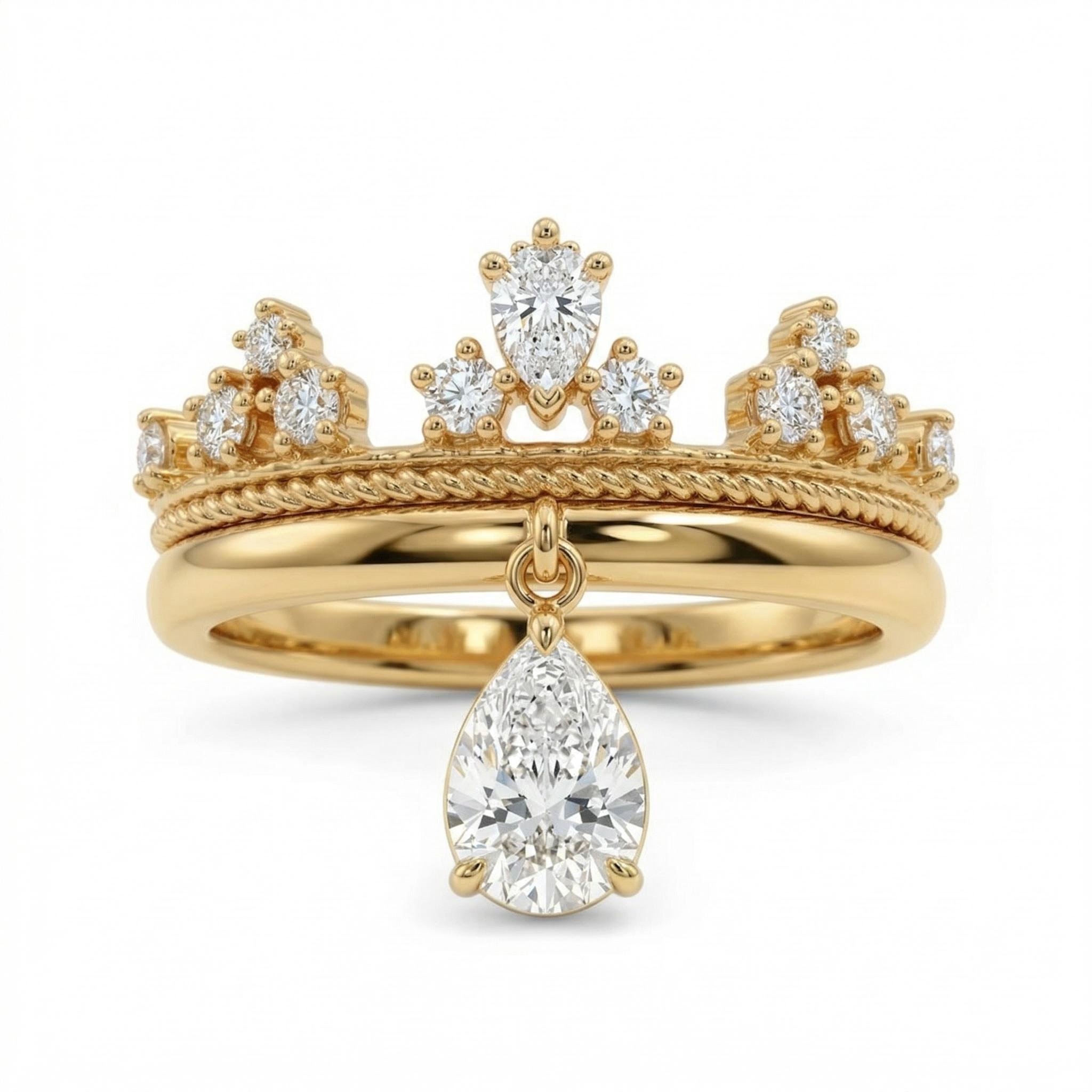 1.8 Ct.tw Crown Design With Pear Cut Charm S925 Silver Wedding Band Ring