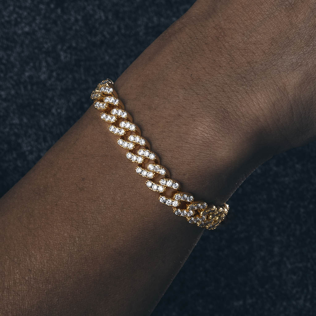 Iced Out 8mm Cuban Link Bracelet In Gold With Street Luxury Shine