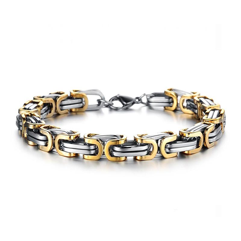 8mm Gold & Silver Titanium Steel Byzantine Bracelet With Gold Shine