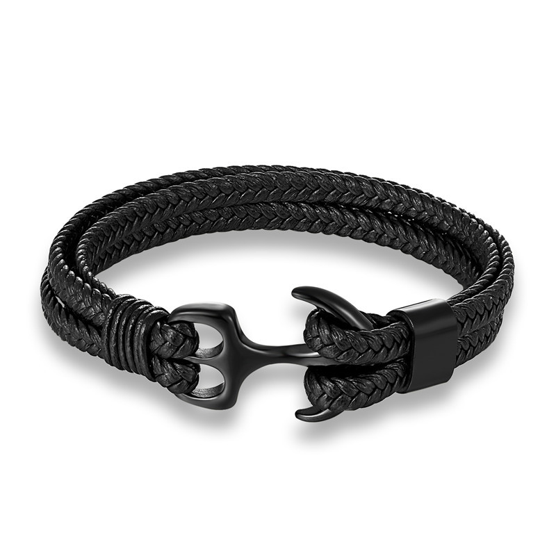 Black Braided Leather Anchor Bracelet Made For Street Luxury Energy