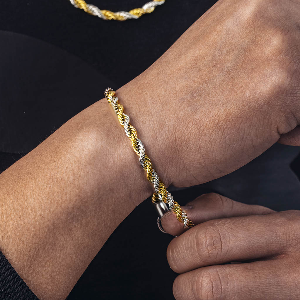 5mm Gold & Silver Two-tone Rope Bracelet With Street Luxury Shine - Image 3
