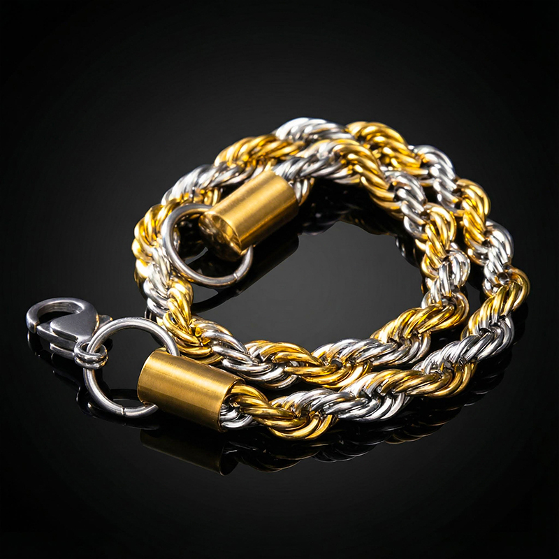 5mm Gold & Silver Two-tone Rope Bracelet With Street Luxury Shine - Image 4