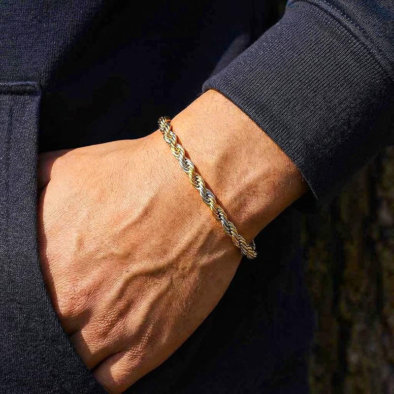5mm Gold & Silver Two-tone Rope Bracelet With Street Luxury Shine - Image 6
