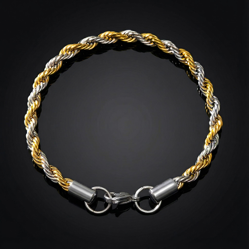 5mm Gold & Silver Two-tone Rope Bracelet With Street Luxury Shine