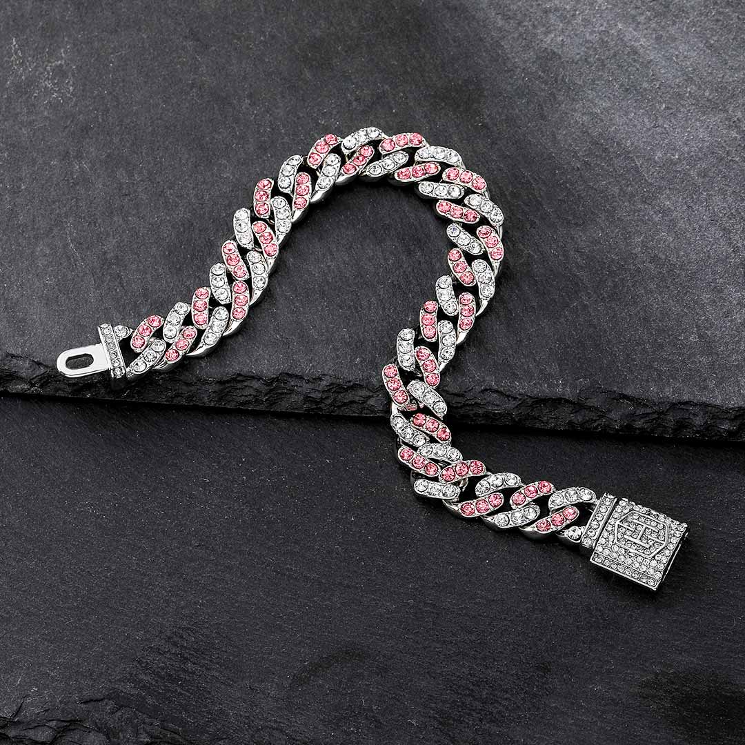 11mm White&pink Stones Cuban Link Bracelet Gold With Street Luxury Shine - Image 6