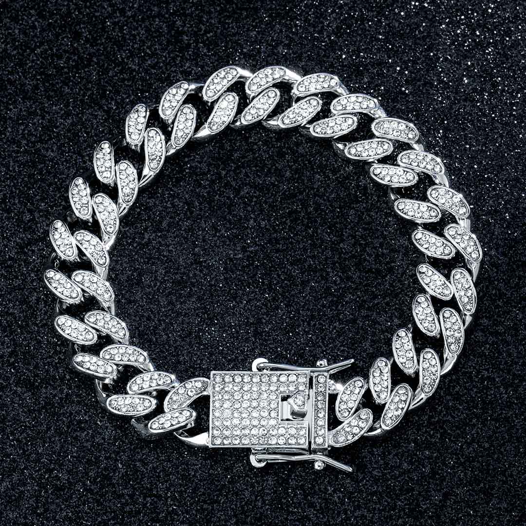 12mm Iced Out Miami Cuban Bracelet In White Gold With Street Luxury Shine - Image 3
