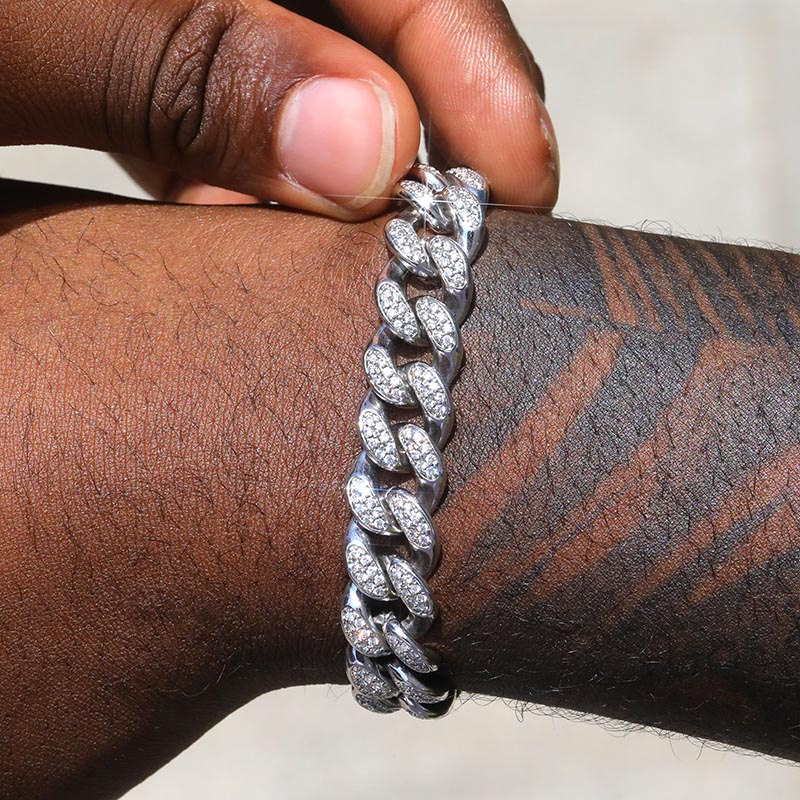 12mm Iced Out Miami Cuban Bracelet In White Gold With Street Luxury Shine - Image 4