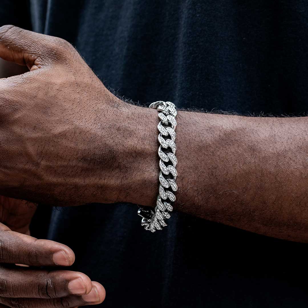 12mm Iced Out Miami Cuban Bracelet In White Gold With Street Luxury Shine