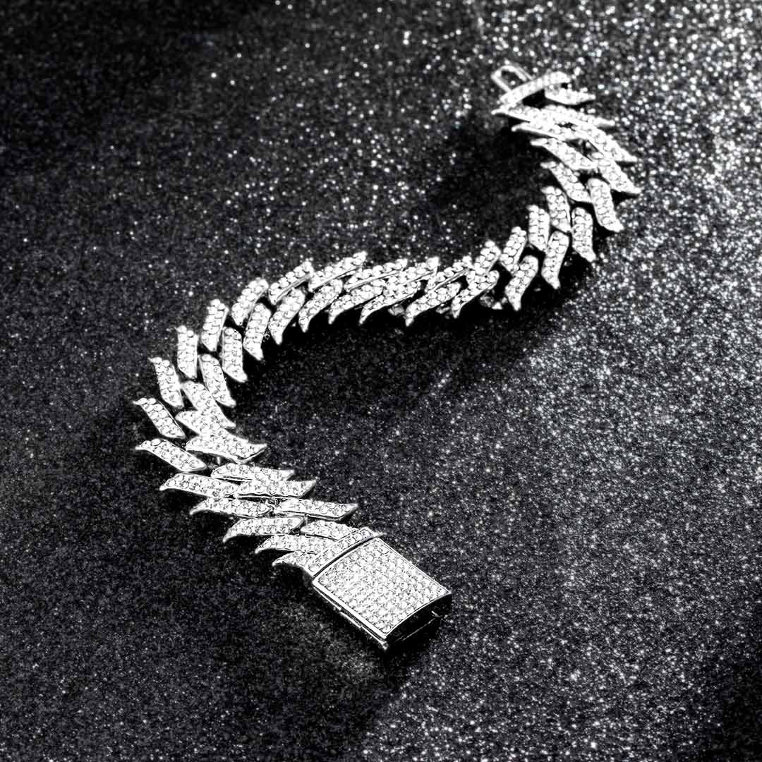 18mm Iced Out Spiked Cuban Bracelet In White Gold With Street Luxury Shine - Image 3