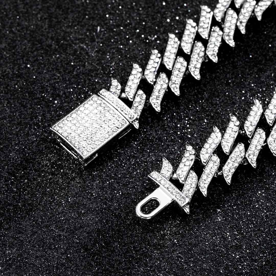 18mm Iced Out Spiked Cuban Bracelet In White Gold With Street Luxury Shine - Image 5