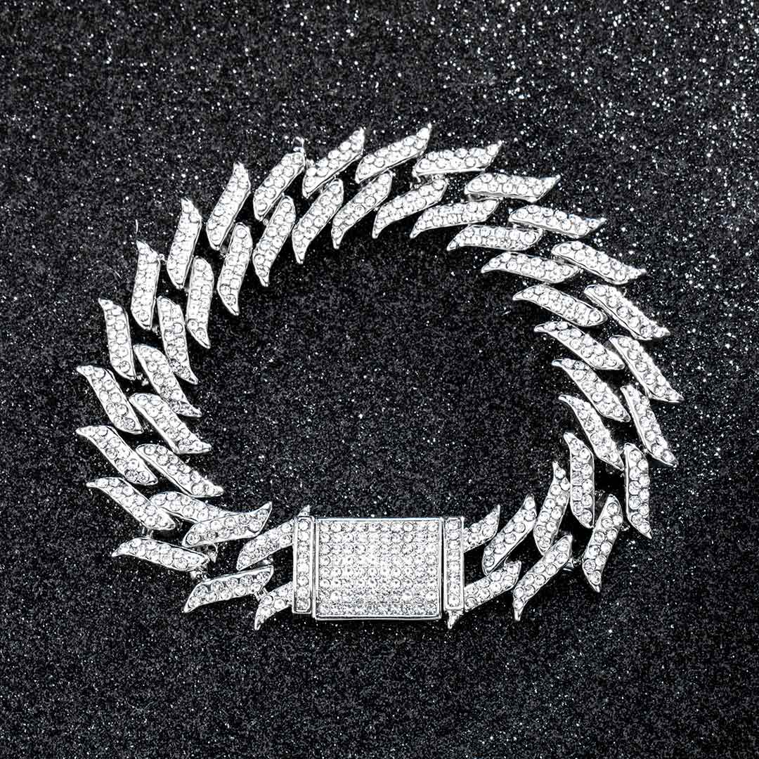 18mm Iced Out Spiked Cuban Bracelet In White Gold With Street Luxury Shine
