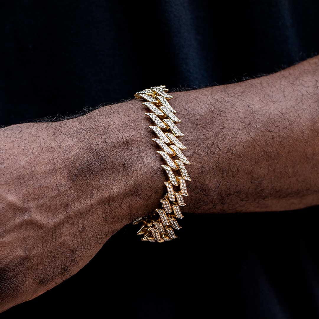 18mm Iced Out Spiked Cuban Bracelet In Gold With Street Luxury Shine