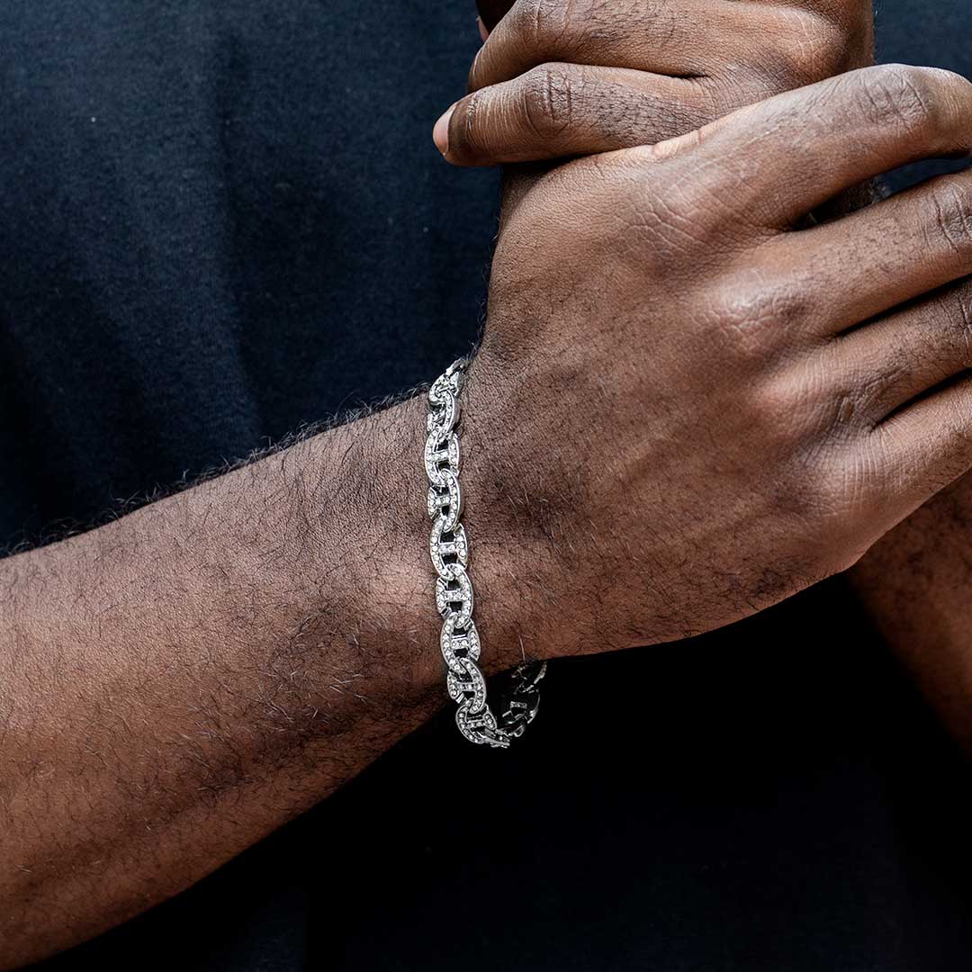 8mm Iced Out G-link Bracelet In White Gold With Street Luxury Shine