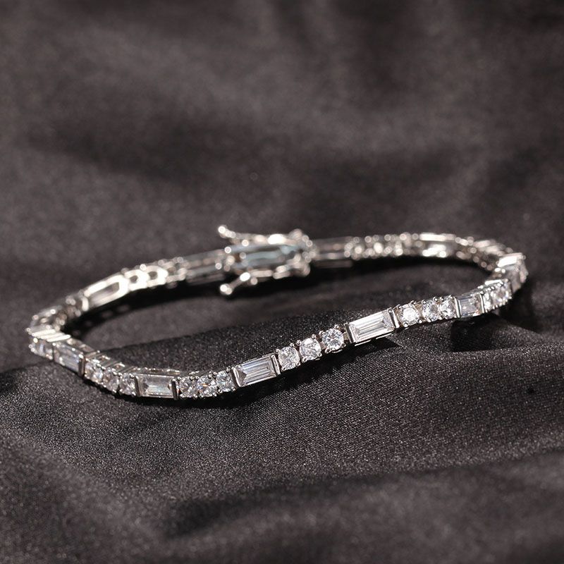 3mm Baguette Cut Stone Tennis Bracelet In White Gold Iced Out - Image 3