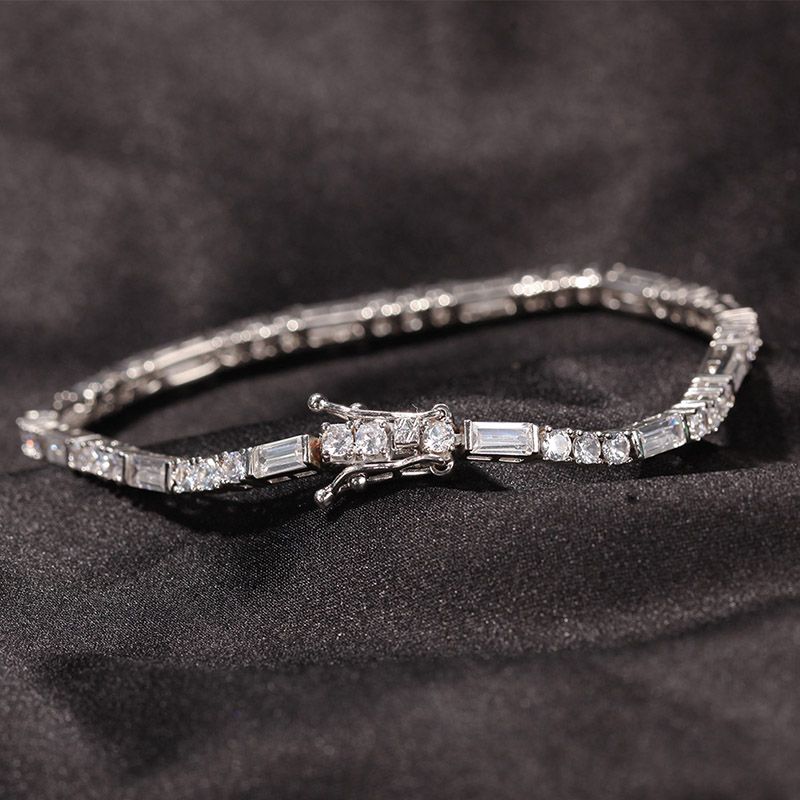 3mm Baguette Cut Stone Tennis Bracelet In White Gold Iced Out - Image 4