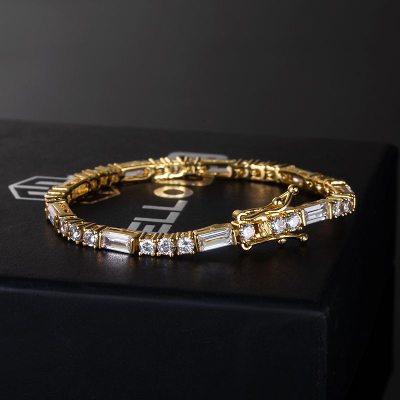 3mm Baguette Cut Stone Tennis Bracelet In White Gold Iced Out - Image 5