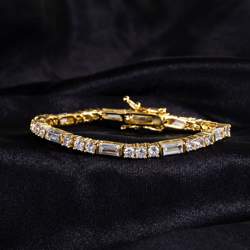 3mm Baguette Cut Stone Tennis Bracelet In White Gold Iced Out - Image 6